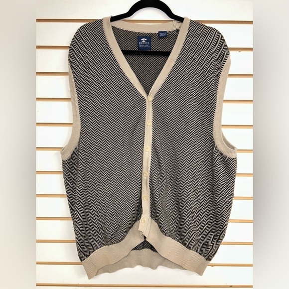 Pebble Beach Herringbone V-Neck Sweater Vest Knit Button Front. Size XL - Picture 1 of 5